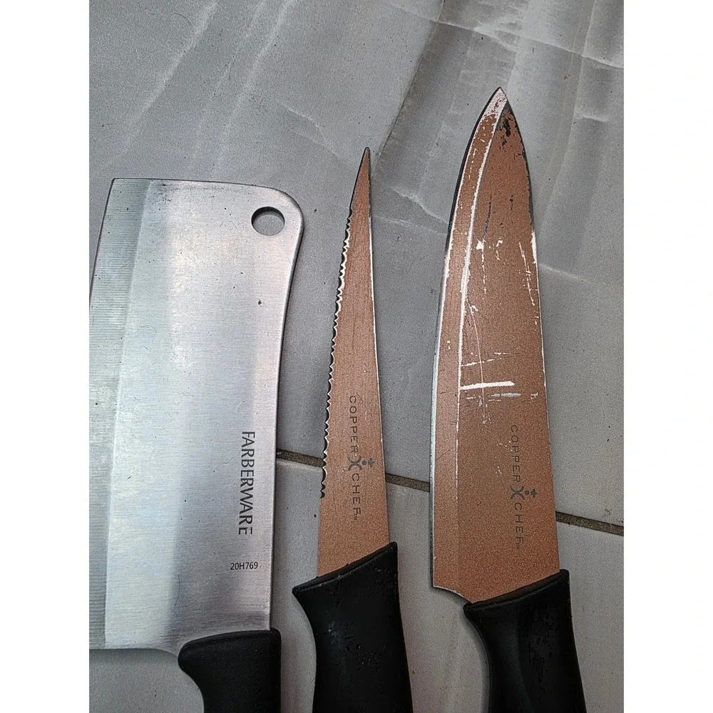 Farberware Cleaver and Copper Chef Knife Set‎ 3 Piece Mixed Kitchen Cutlery A4